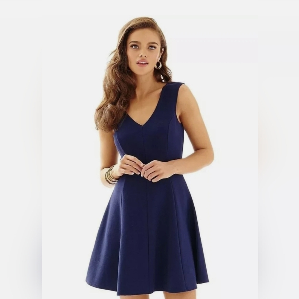 Kensie Blue Sleeveless V-Neck Fit and Flare Dress